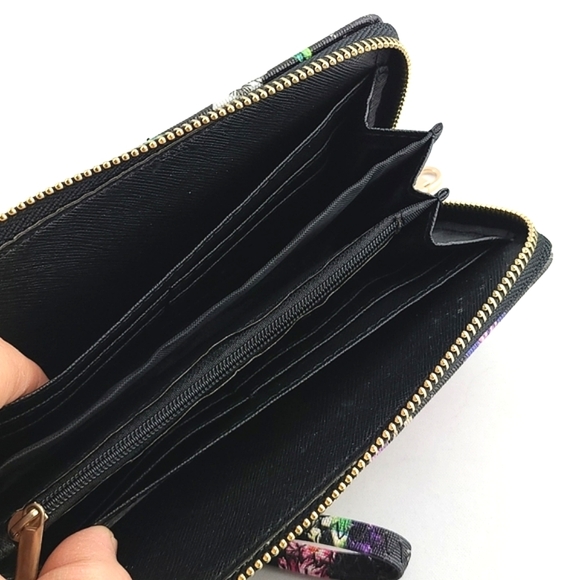 Dasein Continental Zip Around Black Multi Colour Floral Wallet Clutch  Wristlet - Picture 9 of 13